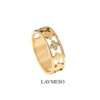 ราคา Ins With Diamonds Golden Four Leaf Clover Titanium Steel Female Ring Hollow ประณีตแหวนหญิงเครื่องประดับสาวของขวัญต้องมี ของขวัญ (27358673363)
