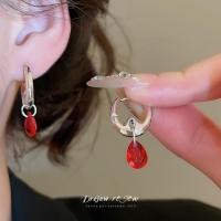 ราคา Dreejew คริสตัลสีแดง Teardrop Hoop ต่างหูสำหรับผู้หญิง สไตล์เรียบหรูและออกแบบเรขาคณิต เป็นของขวัญที่สวยงาม (53600686291)