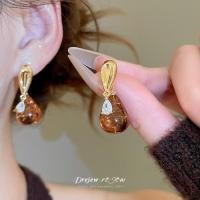 ราคา ต่างหูย้อนยุคแฟชั่น ทองคำขาว 925 เคลือบทองคำ 18K มีลายเรซิ่นหยดน้ำ (25247324622)