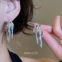 ราคา Dreejew Zircon พู่ Hoop ต่างหูผู้หญิง สีเงินโทน คริสตัล Statement ต่างหูแฟชั่นสำหรับของขวัญ (56200665289)