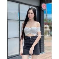 ราคา Java wa shop Botun Crop top เสื้อครอป เกาะอก ต่อแขน ผ้ายืดอัดยับ (22279074519)