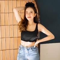 ราคา เสื้อกล้ามครอป แขนกุด ผ้าร่อง ที่สุดของความคิ้วท์ คอเหลี่ยม (25457117824)