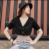 ราคา javawa shop เสื้อครอปแขนสั้นกระดุมใช้งานได้ (7890340823)