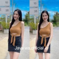 ราคา Java wa shop เสื้อเบี่ยงไหล่ผ้าร่อง สายยาวพันรอบเอว งานสวยนางแบบถ่ายจากงานขาย เสื้อไหล่เฉียง (22253577622)