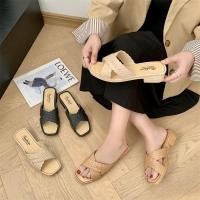 ราคา รองเท้าส้นสูงแฟชั่นสำหรับผู้หญิง ความสูง 3 5 ซม แบบสวม ดีไซน์สายคาดถักหนา สวมใส่สบายและสะดวก (42555185231)