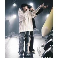 ราคา LLPU Rick Owens Capper Same Style Washed Gradient Blue Multi Pocket Wide Leg Casual Flared Jeans Unisex Cargo Pants (43569216693)