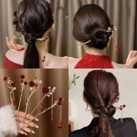 ราคา ใหม่ กิ๊บติดผม ประดับมุก รูปดอกกุหลาบ สีแดง สไตล์จีนโบราณ สําหรับตรุษจีน (23188188347)