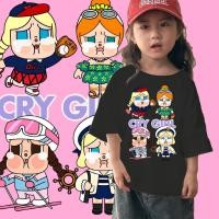 ราคา unisex 8 สี เสื้อยืดเด็ก ลาบูบู้ cry baby Pop Mart cry girl ผ้าคอตตอน เสื้อยืดเด็ก 100 150 ซม (27607155504)