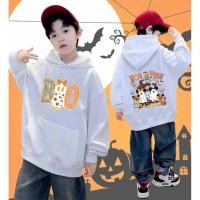 ราคา เด็กฮาโลวีน Hoodie เด็ก เสื้อฮู้ด Boo Halloween ผ้าฝ้ายแท้ระบายอากาศได้ดี Happy Halloween 14 120 150cm (43723326454)