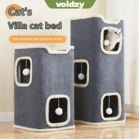 ราคา VOIDZY บ้านปราสาทแมวในร่ม All in one เตียงแมว 2 3 ชั้นพร้อมทรงกระบอกพร้อมแขวนคอนโดแมวลูกบอลปุย (48200827090)