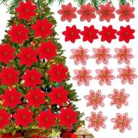 ราคา ดอกไม้ประดิษฐ์ Poinsettia ชุด 5 ชิ้น กลิตเตอร์สีแดง สำหรับการตกแต่งงานคริสต์มาสและโครงการ DIY (47150760648)