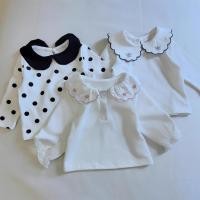 ราคา เสื้อยืดแขนยาวเด็กหญิงฤดูใบไม้ร่วง ลายจุดปักลูกไม้สไตล์เกาหลี (55550307375)