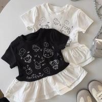 ราคา ฤดูร้อนสาวการ์ตูนพิมพ์แขนสั้นเด็กแฟชั่นลูกไม้เสื้อยืดเด็กสบายๆเจ้าหญิงลูกไม้ด้านบนเสื้อผ้าเด็ก (27335810135)