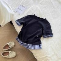 ราคา เสื้อยืดแขนสั้นลายสก๊อตและลูกไม้เย็บสำหรับเด็กผู้หญิง สไตล์เกาหลี สบายๆในฤดูร้อน (44850605311)