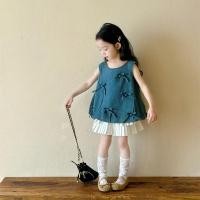 ราคา เสื้อกั๊กดีไซน์สาวฤดูร้อน ลายโบว์ยีนส์แขนกุด สไตล์เกาหลี เสื้อผ้าแฟชั่นสำหรับเด็กหญิง (26090800103)