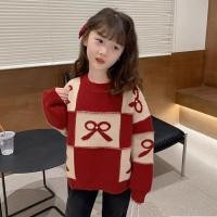 ราคา ฤดูใบไม้ร่วงและฤดูหนาวสาวเสื้อกันหนาวคริสต์มาสและปีใหม่เด็กลายสก๊อตโบว์ถักเสื้อกันหนาวท็อปส์สไตล์เกาหลีสาวเสื้อผ้า (27816687053)