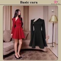 ราคา Basic cara Dress เดรสสั้นแขนยาว คอปาดเฉียงข้างดีเทลอะไหล่ทอง กระโปรงทรงพลิ้ว มีซับใน ใส่ซิปหลัง (48400373358)