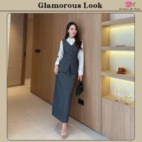 ราคา Glamorous Look Set เซ็ต 4 ชิ้น เสื้อเชิ้ตสีขาว เสื้อแขนกุด กระโปรงยาว เข็มขัด เสื้อแขนกุดกระดุมหน้า กระโปรงเอวสูงผ่าหลัง (28685244458)