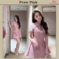 ราคา Widelia สีชมพู Praw Pink Dress เดรสผ้าทอแขนสั้น คอปก รูดซิปหน้า เอวมีเชือกเข็มขัดให้ 1เส้น มีเข็มกัดดอกไม้ มีซับใน ผ้าไ (52350453681)