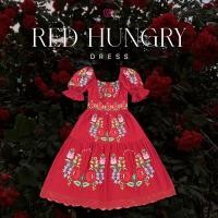 ราคา Red Hungry Dress เดรสยาวปักลายวินเทจ คอเหลี่ยม งานปักดอกไม้ เนื้อผ้าอย่างดีมีน้ำหนัก ไม่บาง งานปักดอกไม้สวย (40904126682)