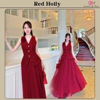 ราคา Red Holly Set เสื้อแขนกุดกับกระโปรงยาว มีเข็มกัดดอกไม้ให้ 1 ดอก ตัวเสื้อผ้าทวิตอย่างดี กระดุมทอง กระโปรงทรงบานเอวสูง (40710330264)