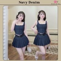 ราคา Widelia สียีนส์เข้ม Navy Denim Set ชุดเซ็ท 3 ชิ้น เสื้อครอปซิปหน้า กระโปรงสั้นจับจีบเล็ก เข็มขัดหนังสีดำ (40325263368)