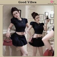 ราคา Good vibes set ชุดเซ็ท 2 ชิ้น เสื้อแขนตุ๊กตากับกางเกงขาบาน ตัวเสื้อคอบัว ซิปหลัง กางเกงขาบานเย็บจับคล้ายกระโปรง (40072577525)