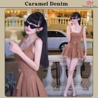 ราคา Caramel Denim Dress เดรสสั้นผ้ายีนส์เนื้อนิ่ม เข็มขัดดีเทลหัวเข็มขัดเพชร เสื้อคอยู กระโปรงจับจีบพลีท มีซับใน ใส่ซิปหลัง (42115422689)