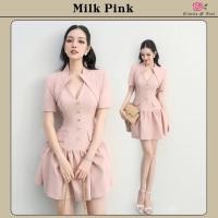 ราคา Widelia สีชมพู Milk Pink Dress เดรสแขนสั้น คอวี แต่งกระดุมหน้า ซิปหลัง กระโปรงเย็บระบาย งานเนื้อผ้าอย่างดี (56750458383)