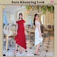ราคา Aura Khunying Look Dress เดรสยาว ปาดไหล่ กระโปรงปลายเฉียง เนื้อผ้าเรียบ สีพื้น ซิปข้าง ผ้าอัดพลีท ผ้าอย่างดี (41612000955)