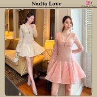 ราคา Nadia Love Dress เดรสแขนยาว คอวี เย็บโบว์คู่ อกมีฟองน้ำ เนื้อผ้าลูกไม้ปักวิ้งๆ กระโปรงเย็บเป็นจีบฟูๆเด้งๆ ซิปหลัง (43267056470)