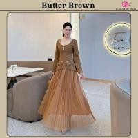 ราคา Butter Brown Dress เดรสยาวเสื้อผ้าทวีตเนื้อผ้าดี ตัวเสื้อผ้าทวิตแต่งกระดุมไข่มุกรูปดอก เย็บกระเป๋าหลอกด้านหน้า ซิปหลัง (26486611815)