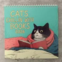 ราคา Cats Chillin with Books 2026 Wall Calendar Funny Cat Wall Monthly Calendar (54550729211)