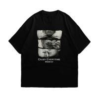 ราคา ผ้าฝ้าย 100 oversize unisex เนื้อผ้านุ่มระบายแขนสั้น T shirt สีดำและสีขาว เสื้อยืดทูโทน เสื้อยืดแขนสั้น C919 (42722831706)