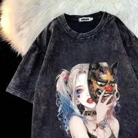 ราคา เสื้อยืดฟอก เกาหลี ดาว Oversize เสื้อยืดผ้าฟอก ผู้ชาย ผู้หญิง แฟชั่น วินเทจ ลายทาง ตัวอักษร การ์ตูน ลายสกรีน ฤดูร้อน (28343498461)