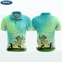 ราคา ดีไซน์ใหม่ลายสีไล่ระดับพร้อมลายไทย เสื้อโปโลผู้ชายสำหรับผู้ชายและผู้หญิง (42068230272)