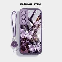 ราคา สําหรับ Samsung Galaxy S21 S22 S23 Plus S21 S22 S23 Ultra S20 S21 S23 FE S21 S22 S23 ปลอก VRQR Dark สีผีเสื้อ Series กันกระแทกโทรศัพท์กรณีเชือกดอกไม้ (41713943970)
