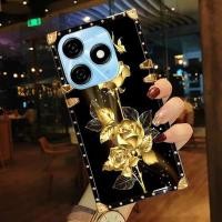 ราคา สําหรับ Tecno Spark 20 10 Pro 20Pro 10Pro 20C 10C Go 2024 Spark20 Spark10 Pro Spark20C SparkGo2024 Spark20Pro Spark10Pro เคสโทรศัพท์ดอกไม้สีทองขอบนุ่มกันกระแทกฮาร์ดปลอกป้องกันรอยขีดข่วนฝาครอบป้องกัน (