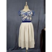 ราคา เดรสสีขาว ปักลายสีน้ำเงิน อก 32 เอว 26 สะโพกฟรีไซส์ ยาว 42 (42454060094)