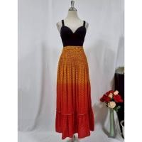 ราคา กระโปรงยาวสีส้มไล่สี ลายจุด เอว 22 28 สะโพกฟรีไซส์ ยาว 37 (28491840812)