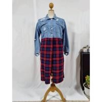 ราคา เดรสยาวสาวอวบ ผ้ายีนส์ต่อสก๊อต อก เอว สะโพก 42 ยาว 45 ผ่าหน้า (28541168343)