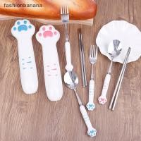 ราคา แฟชั่นกล้วย การ์ตูนแมวกรงเล็บสแตนเลสช้อนและส้อมชุดช้อนตะเกียบช้อนส้อมนักเรียนตั้งแคมป์กลางแจ้งแบบพกพาอุปกรณ์ครัวหุ้นใหม (55750985899)
