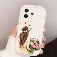 ราคา YBD เคสโทรศัพท์สําหรับ Vivo Y38 Y58 T3X Y39 5G ด้านหลังสาวถือดอกไม้ (44254304225)