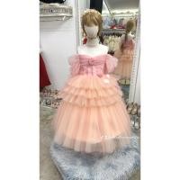 ราคา ชุดราตรีเด็ก ร้านอยู่รัชดา ลองได้ถ่ายรูปจากชุดจริง W19099 สีชมพู กระโปรงยาว เปิดไหล่ จีบรอบฟูชั้นๆ (26730279890)