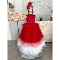 ราคา ชุดราตรีเด็ก หน้าร้านอยู่รัชดา ลองได้ถ่ายรูปจากชุดจริง W19126 สีแดง ไล่สีเข้มอ่อน คอชิดฟู กระโปรงยาวฟูชั้นๆ (40602742157)