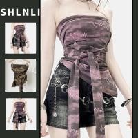 ราคา เสื้อกั๊กพิมพ์ลายมัดย้อมสำหรับผู้หญิง ไม่มีสายหนัง ทรงสั้นกระชับ (48350175203)