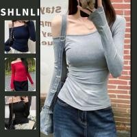ราคา ฤดูใบไม้ร่วงและฤดูหนาวของผู้หญิงสีทึบไหล่แขนยาวเสื้อยืดตัดเสื้อและ การทําตัวให้ผอม ออกแบบอเนกประสงค์ด้านบน (44311567566)