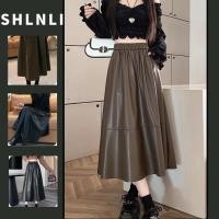ราคา กระโปรงเอวสูงวินเทจหนังสีดำสำหรับฤดูใบไม้ร่วงและหนาว ทรงกระโปรงยาวปานกลาง (43770657619)