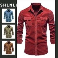 ราคา ผู้ชายญี่ปุ่นผ้าลูกฟูกลําลองสลิมฟิตเสื้อแขนยาวฤดูใบไม้ผลิและฤดูใบไม้ร่วงสีดินเสื้อเรียบง่าย (43661423528)