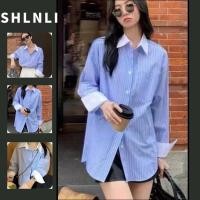 ราคา เสื้อเชิ้ตแขนยาวลายทางสีฟ้าและสีขาว สไตล์เกาหลี เหมาะสำหรับฤดูใบไม้ผลิและฤดูใบไม้ร่วง (43565010870)